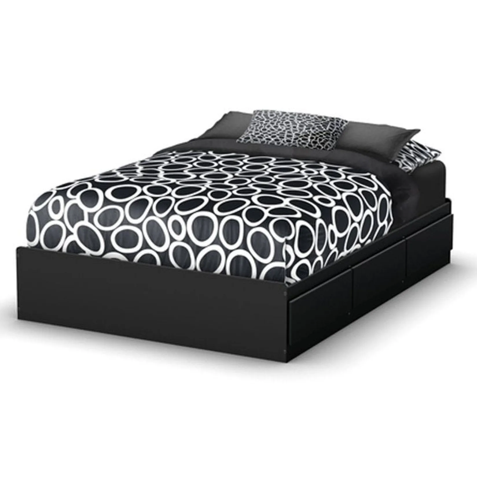 Hot Step One Double Mates Bed with 3 Drawers - Pure Black Twin, Full & Queen Beds