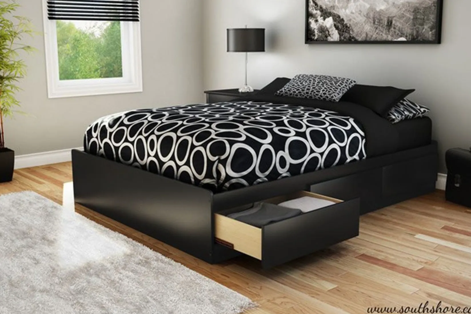 Hot Step One Double Mates Bed with 3 Drawers - Pure Black Twin, Full & Queen Beds