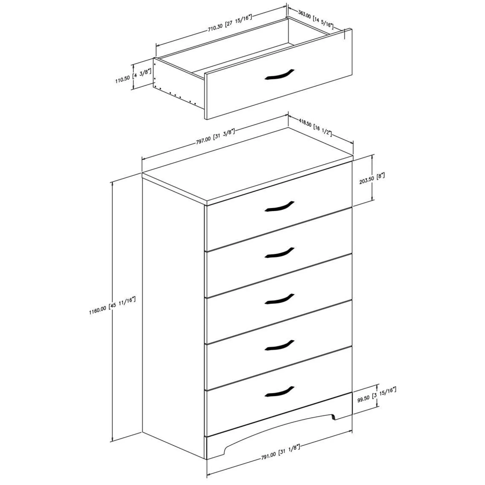 Hot Step One 5-Drawer Chest - Pure White Storage Furniture