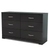 Clearance Step One 6-Drawer Double Dresser - Pure Black Storage Furniture