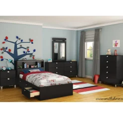 Discount Storage Bed and Bookcase Headboard Set - Spark Pure Black Twin, Full & Queen Beds