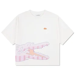 Tops>Lacoste Stripe Graphic T-shirt 8-14y White