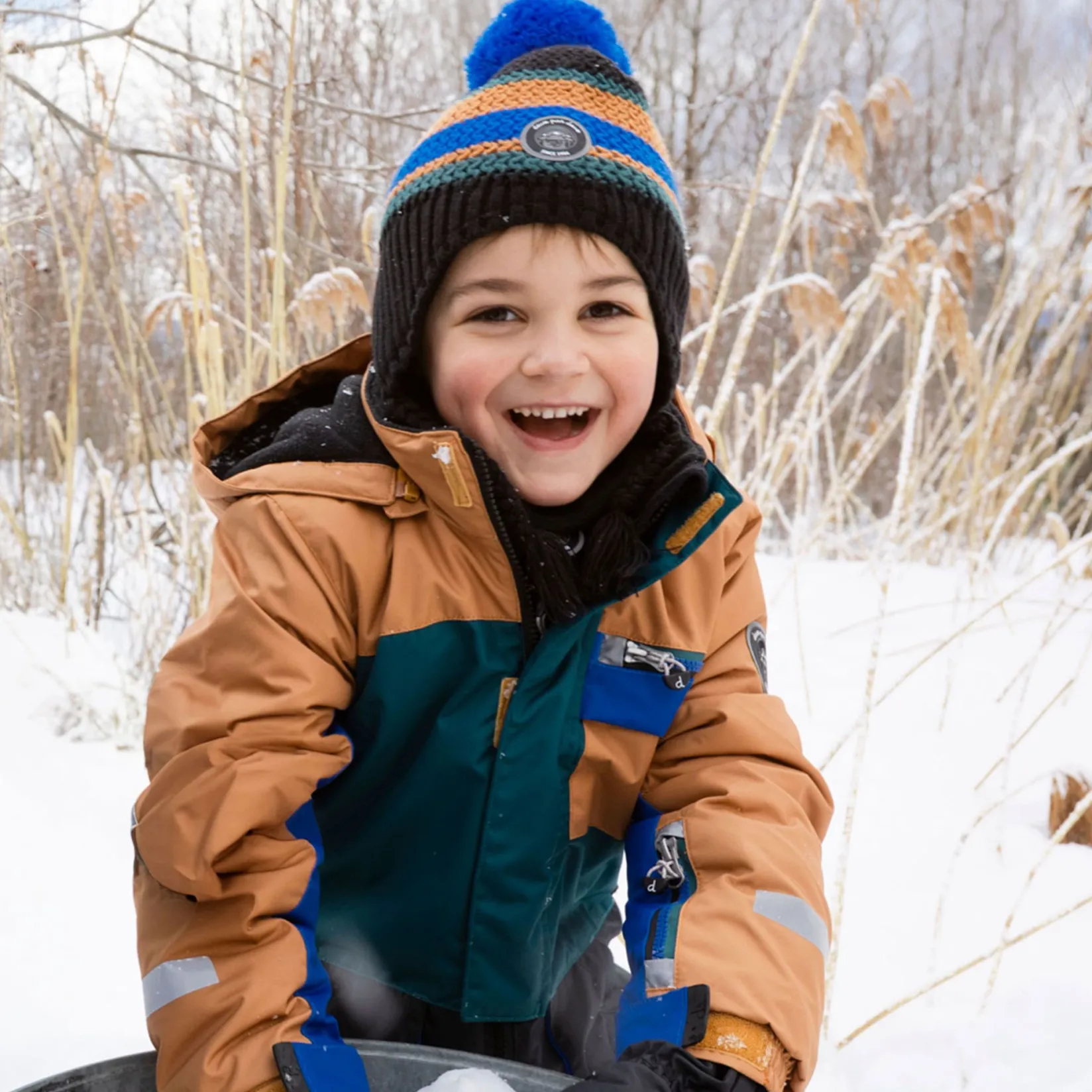Beanies>Deux par Deux Striped Knit Hat 2-14 Navy