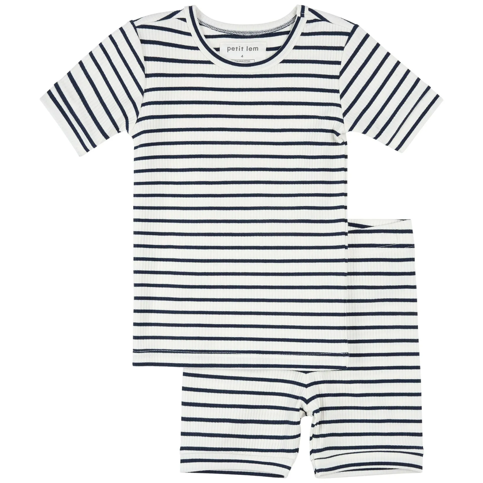 Pajamas & Bathrobes|Pajamas & Bathrobes>Petit Lem Striped Ribbed Pajamas 2-7 Navy