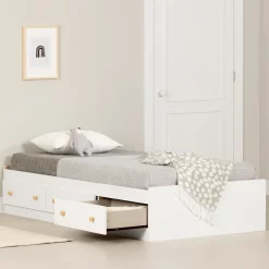 Twin, Full & Queen Beds>South Shore Summertime Twin Mates Bed with 3 Drawers - Pure White
