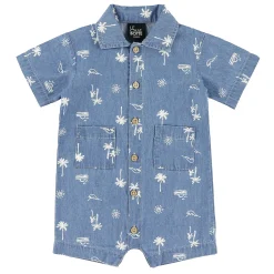 Rompers & Jumpsuits>Chat Botte Surf Chambray Romper 3-24m Denim