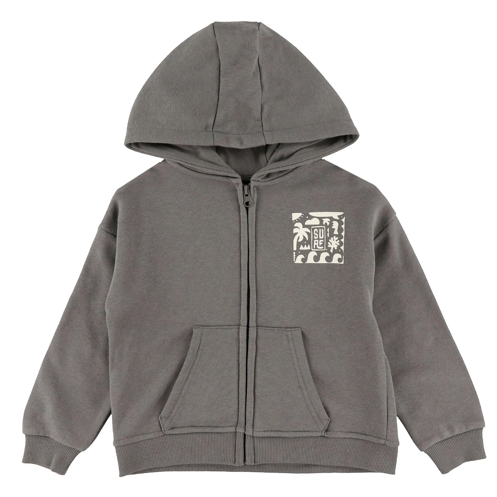 Fleeces And Sweatshirts|Tops>Chat Botte Surf Zip Hoodie 2-10y Charcoal
