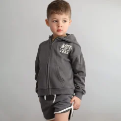 Fleeces And Sweatshirts|Tops>Chat Botte Surf Zip Hoodie 2-10y Charcoal