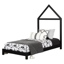 Twin, Full & Queen Beds>South Shore Sweedi Bed with House Bed Frame Headboard - Matte Black