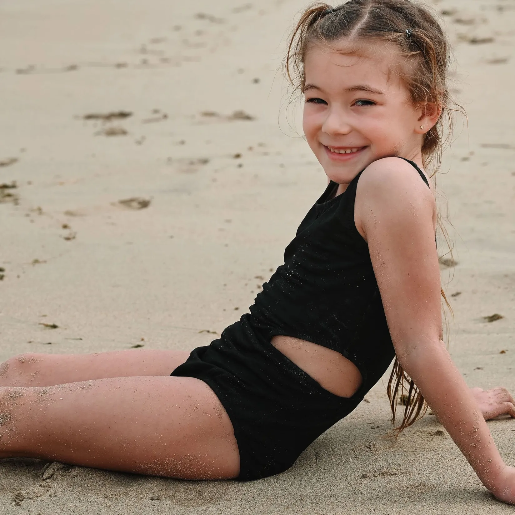 Swimsuits>Look Textured Daisies Swimsuit 2-14y Black