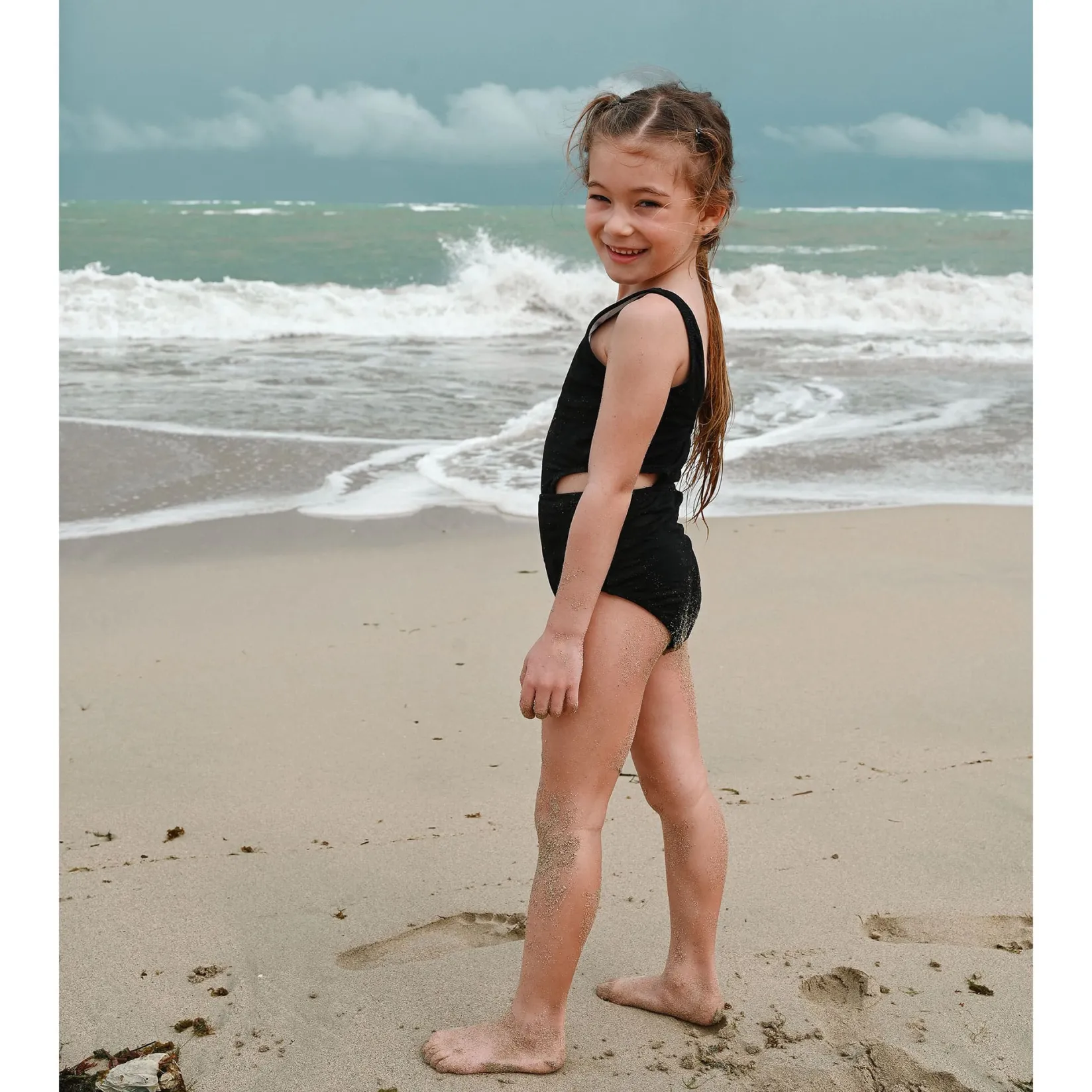 Swimsuits>Look Textured Daisies Swimsuit 2-14y Black
