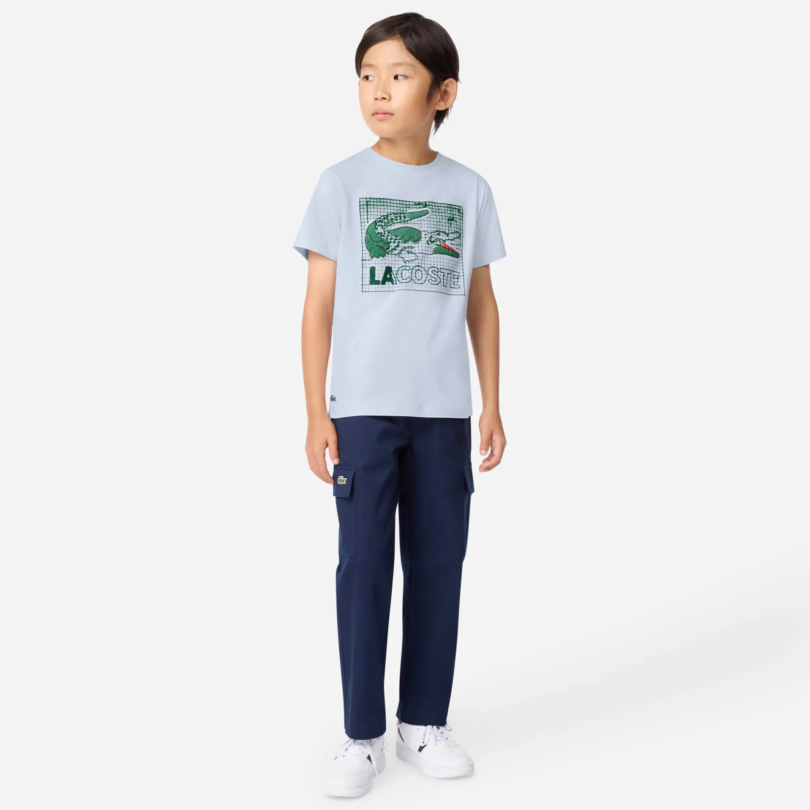 Tops>Lacoste Textured Graphic T-shirt 10-16y Blue