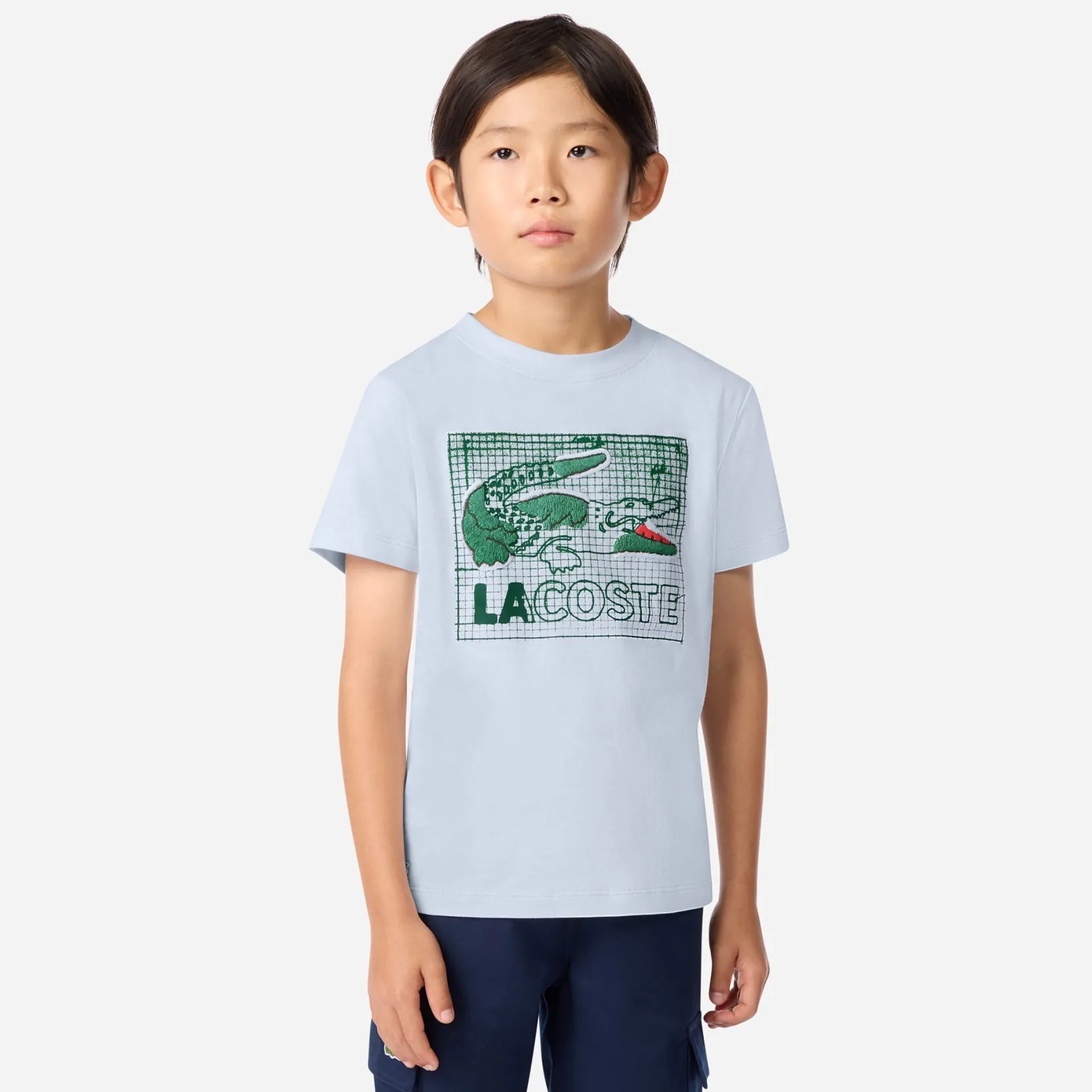 Tops>Lacoste Textured Graphic T-shirt 10-16y Blue