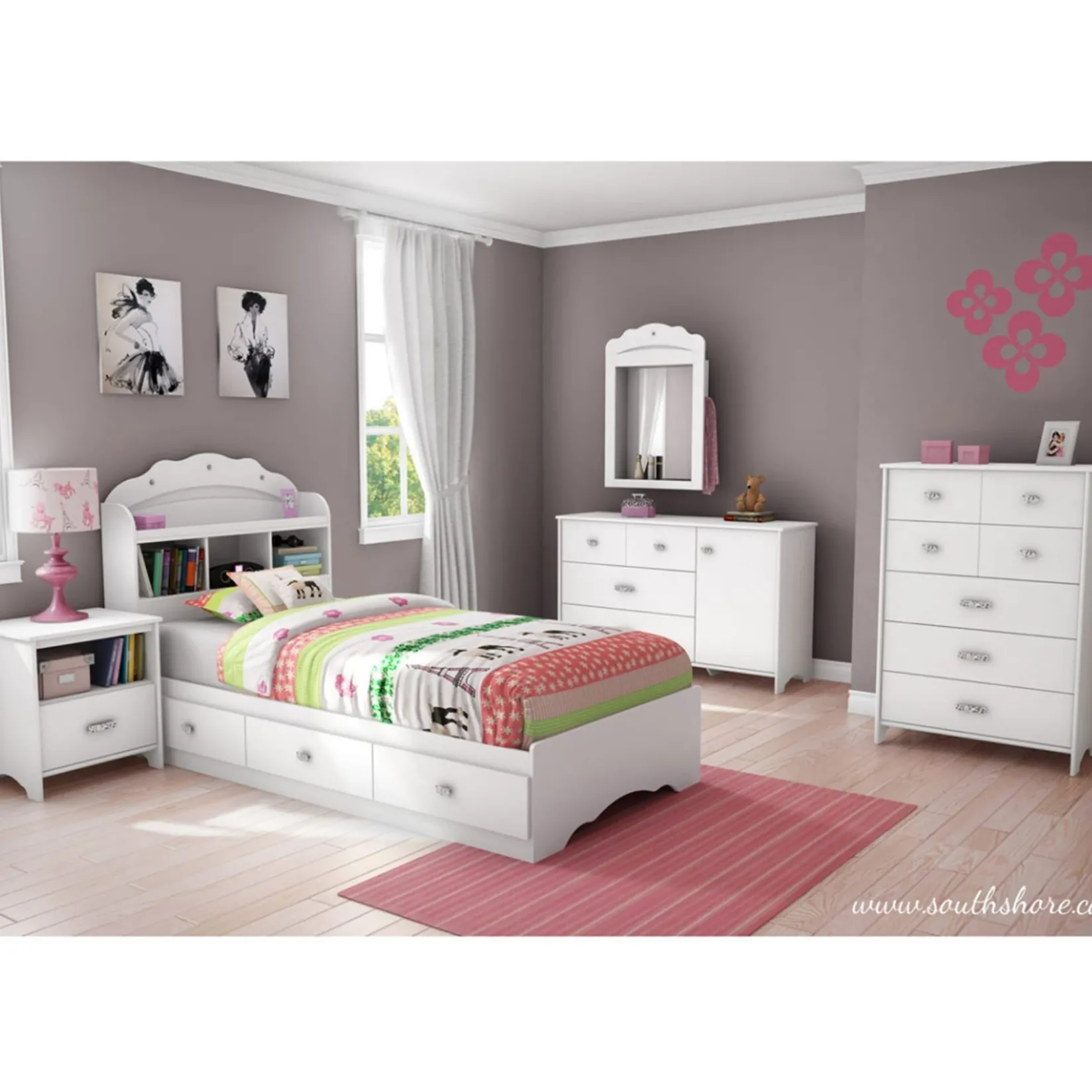 New Tiara Twin Bookcase Headboard - Pure White Twin, Full & Queen Beds