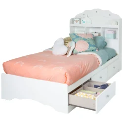 Twin, Full & Queen Beds>South Shore Tiara Twin Mates Bed with 3 Drawers - Pure White