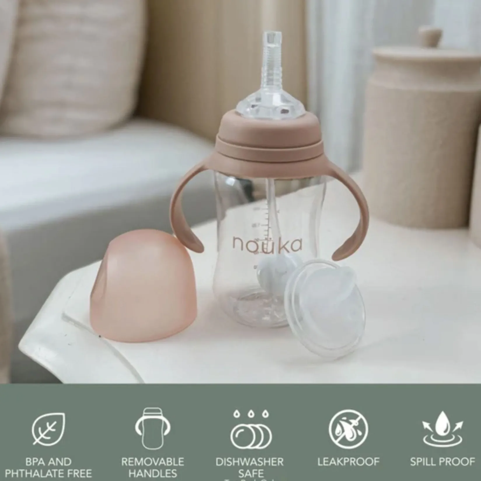 Breastfeeding|Tableware>Nouka Transitional Sippy/Weighted Straw Cup - Soft Blush