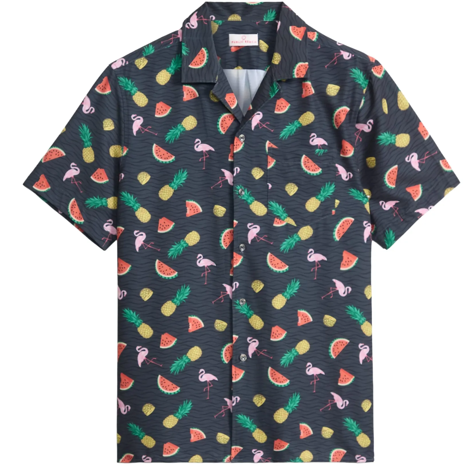 Tops>Public Beach Tropical Printed Shirt 8-16y Charcoal