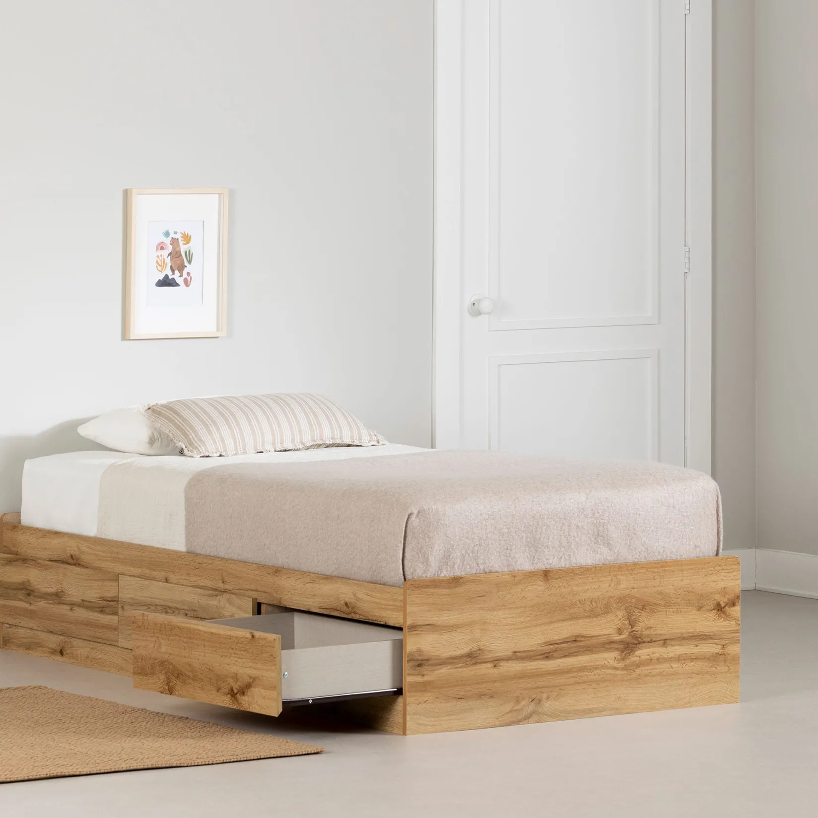Outlet Twin Bed - Tassio Nordik Oak Twin, Full & Queen Beds