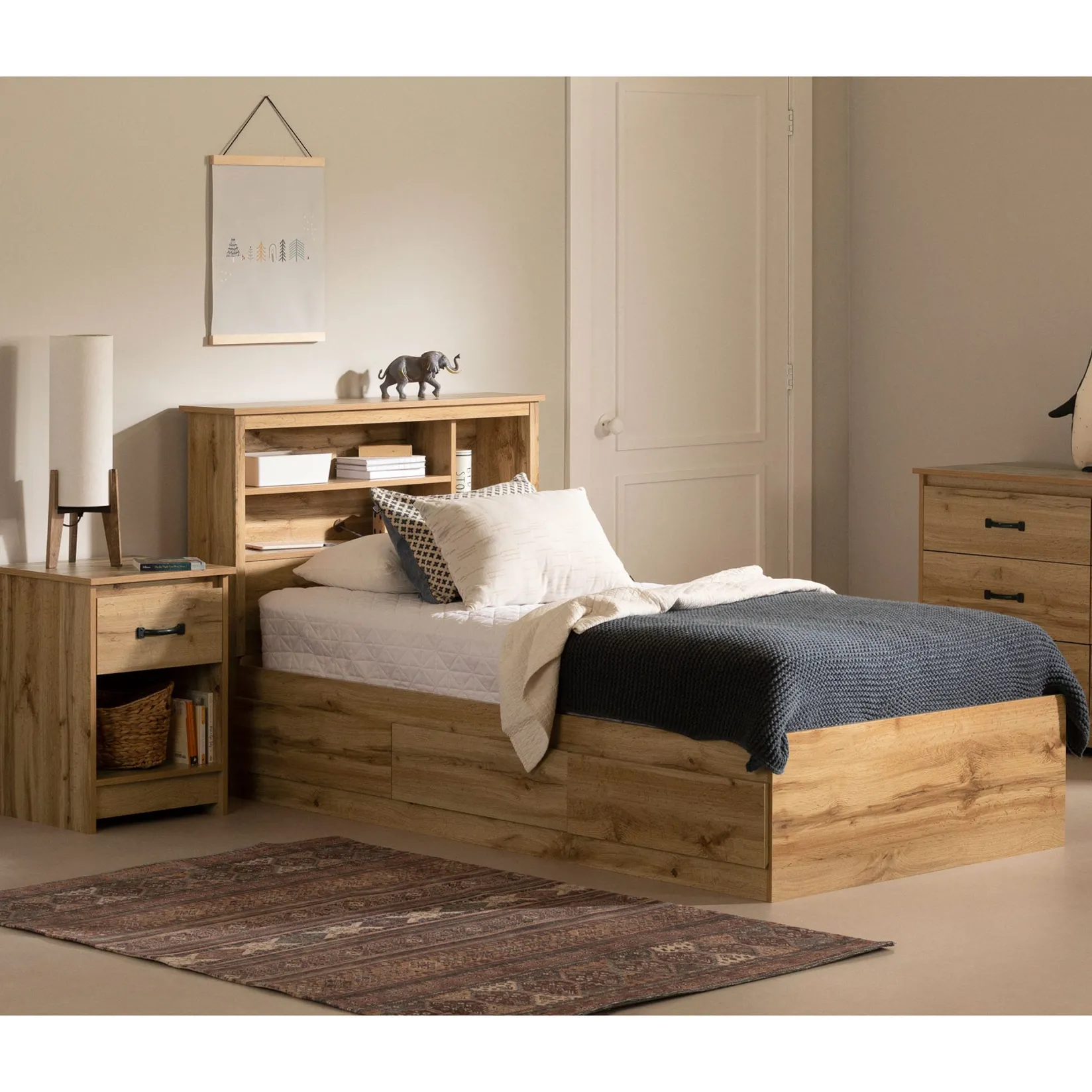 Outlet Twin Bed - Tassio Nordik Oak Twin, Full & Queen Beds