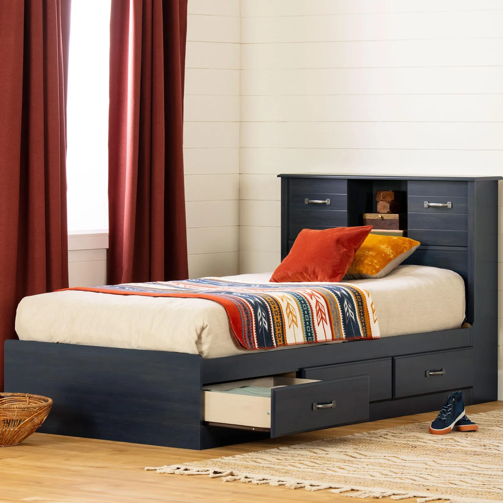 Twin, Full & Queen Beds>South Shore Twin Bed and Headboard Set - Ulysses Blueberry