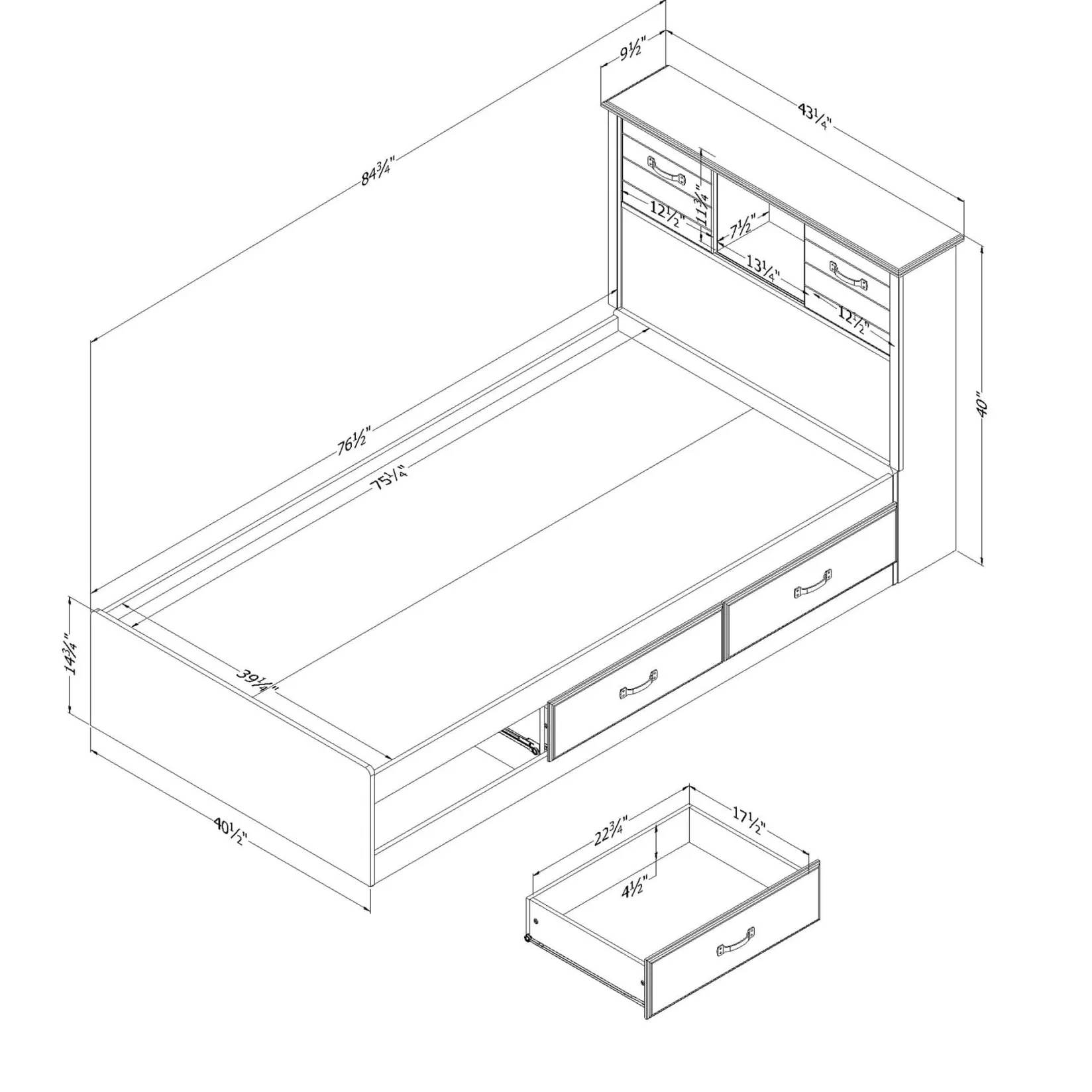 Twin, Full & Queen Beds>South Shore Twin Bed and Headboard Set - Ulysses Blueberry