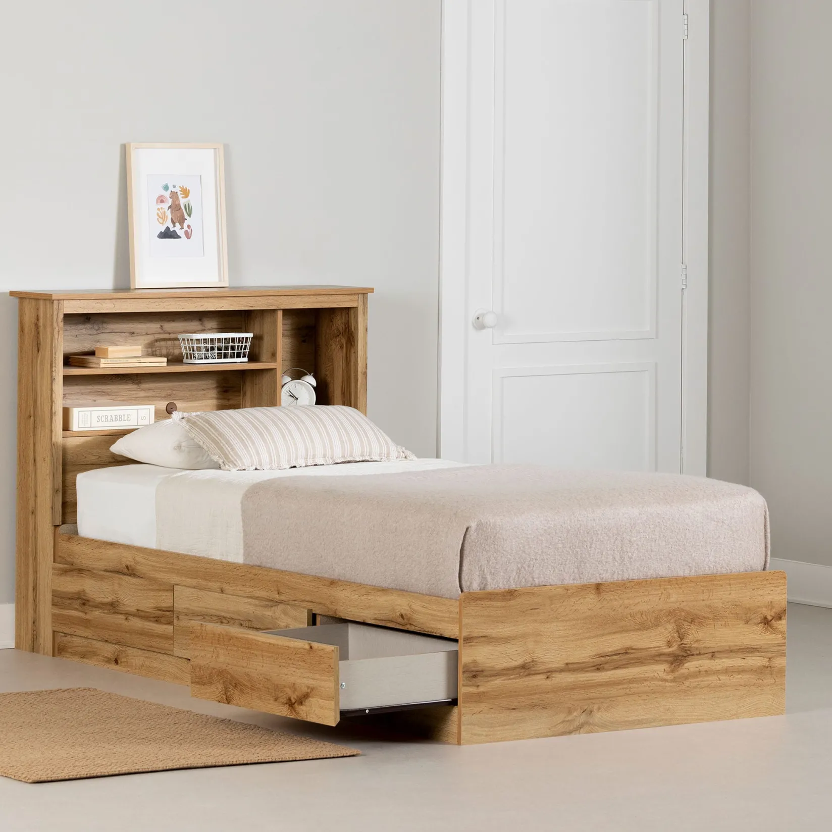 Twin, Full & Queen Beds>South Shore Twin Bed and Headboard Set - Tassio Nordik Oak