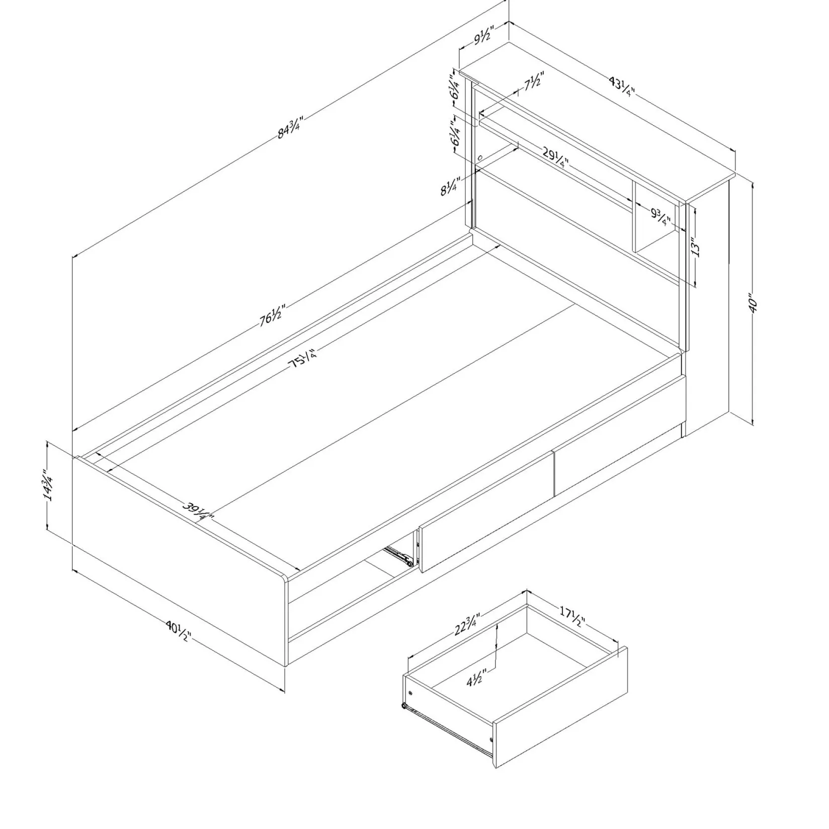 Twin, Full & Queen Beds>South Shore Twin Bed and Headboard Set - Tassio Nordik Oak
