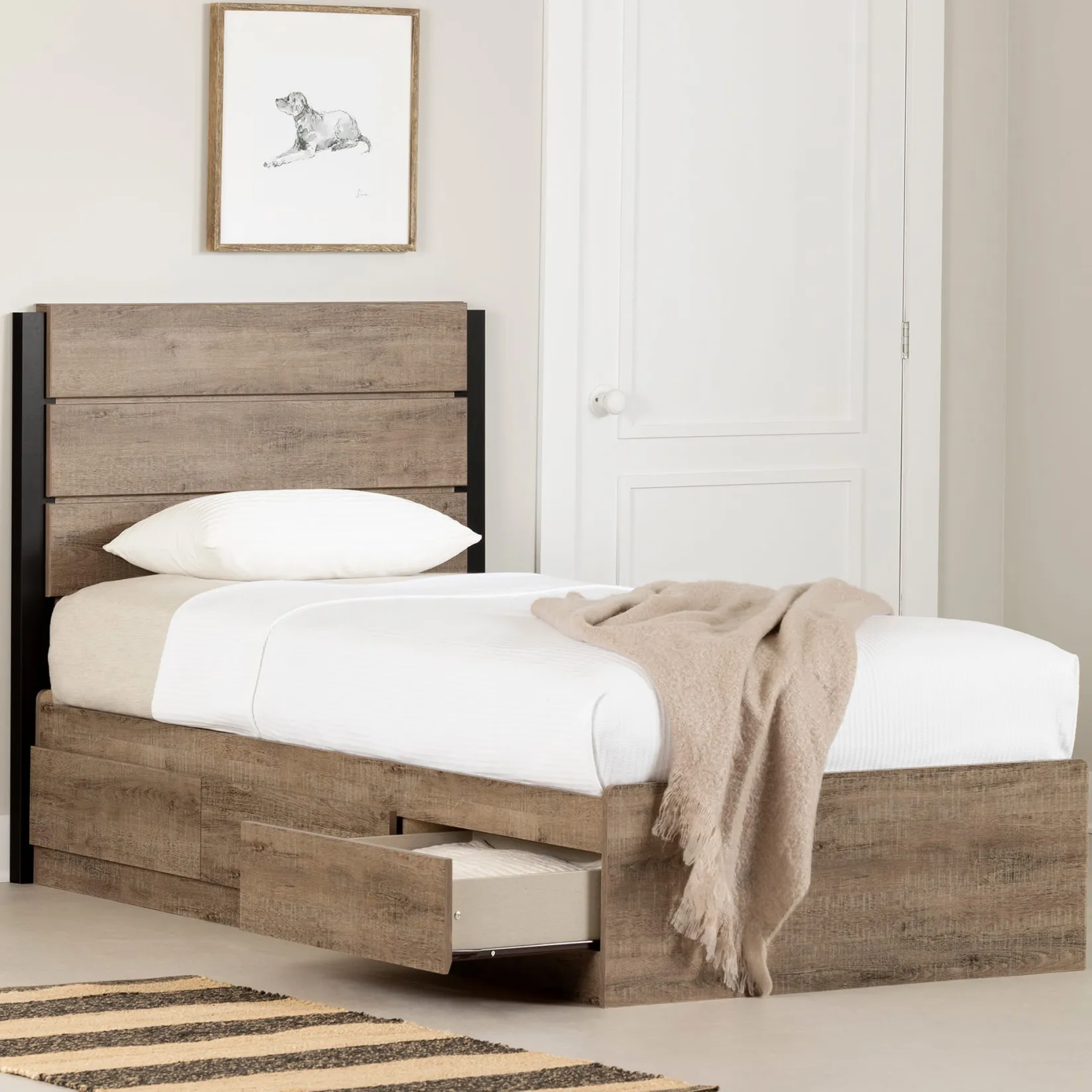 Twin, Full & Queen Beds>South Shore Twin Bed and Headboard Set - Arlen Weathered Oak