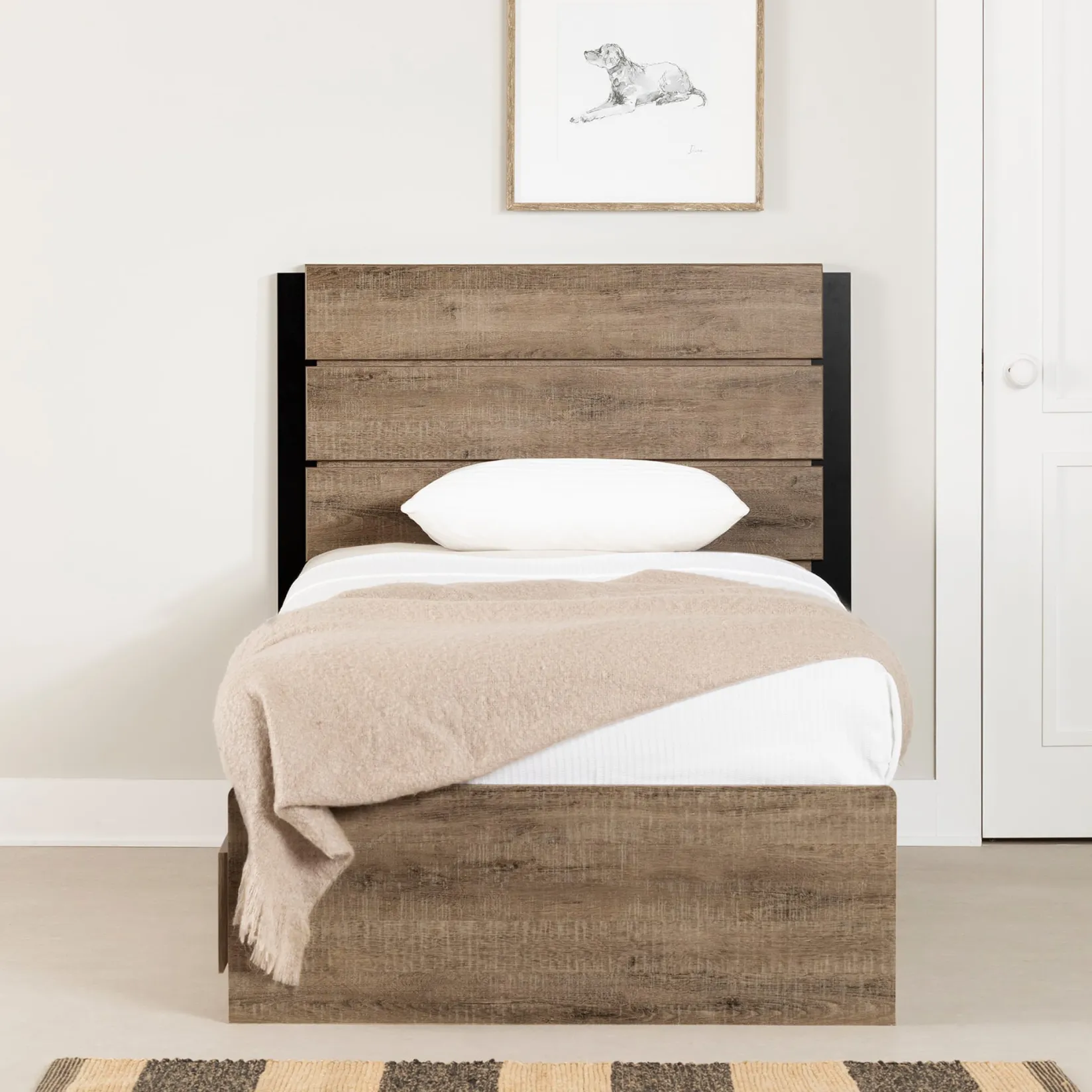 Twin, Full & Queen Beds>South Shore Twin Bed and Headboard Set - Arlen Weathered Oak