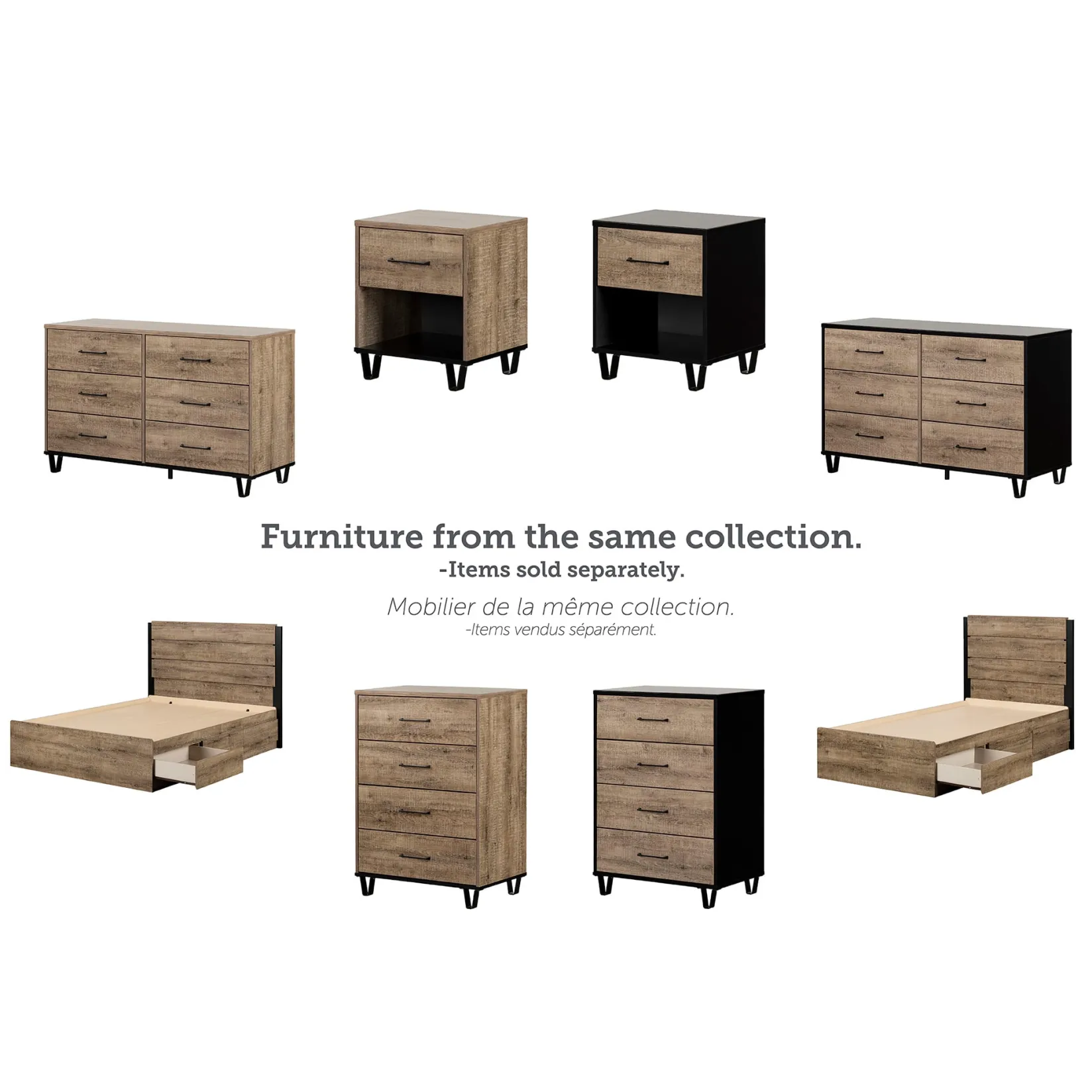 Twin, Full & Queen Beds>South Shore Twin Bed and Headboard Set - Arlen Weathered Oak