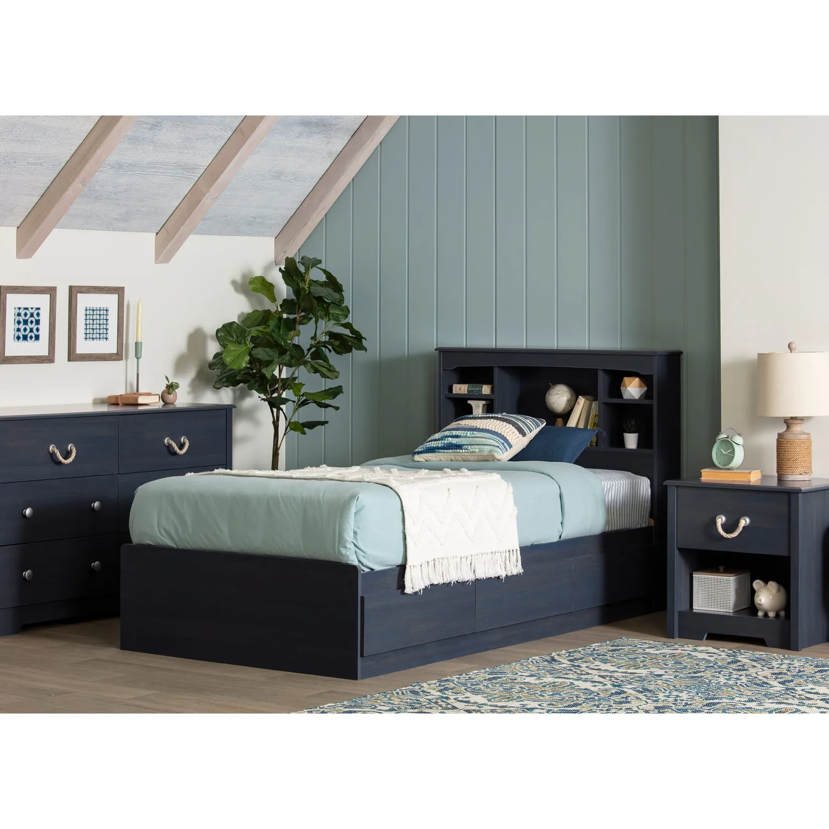 Twin, Full & Queen Beds>South Shore Twin Bed and Headboard Set - Aviron Blueberry
