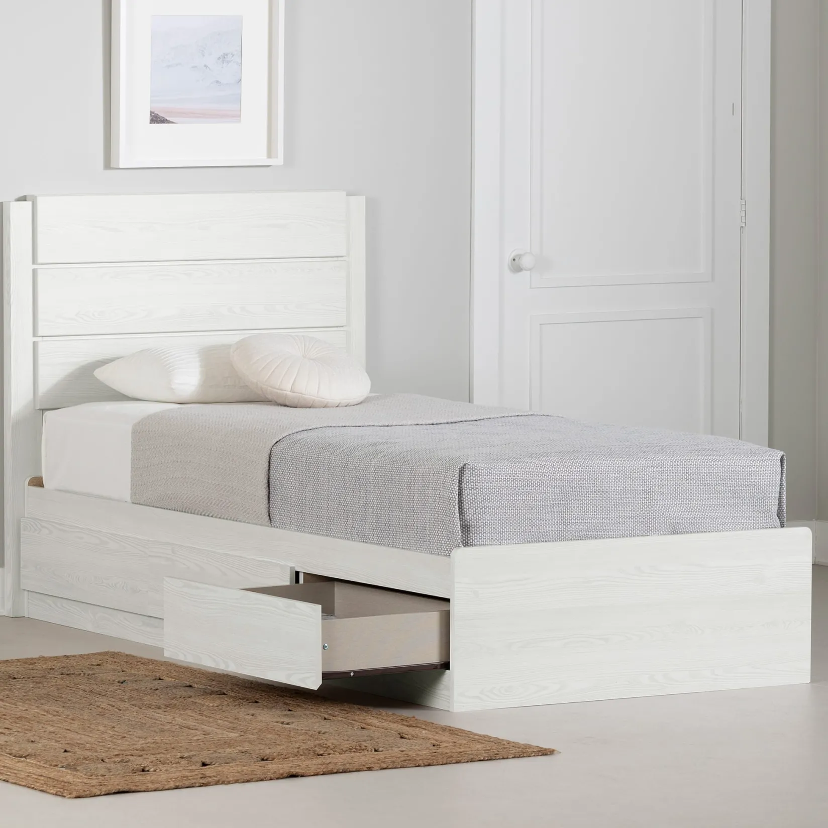 Twin, Full & Queen Beds>South Shore Twin Bed and Headboard Set - Arlen White Pine