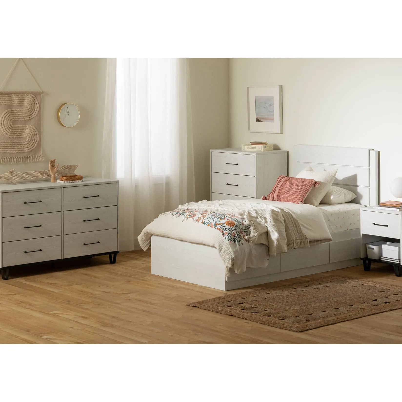 Twin, Full & Queen Beds>South Shore Twin Bed and Headboard Set - Arlen White Pine