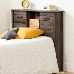 Best Twin Bed Bookcase Headboard with Sliding Doors Asten - Fall Oak Twin, Full & Queen Beds