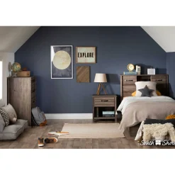 Best Twin Bed Bookcase Headboard with Sliding Doors Asten - Fall Oak Twin, Full & Queen Beds