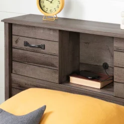 Best Twin Bed Bookcase Headboard with Sliding Doors Asten - Fall Oak Twin, Full & Queen Beds