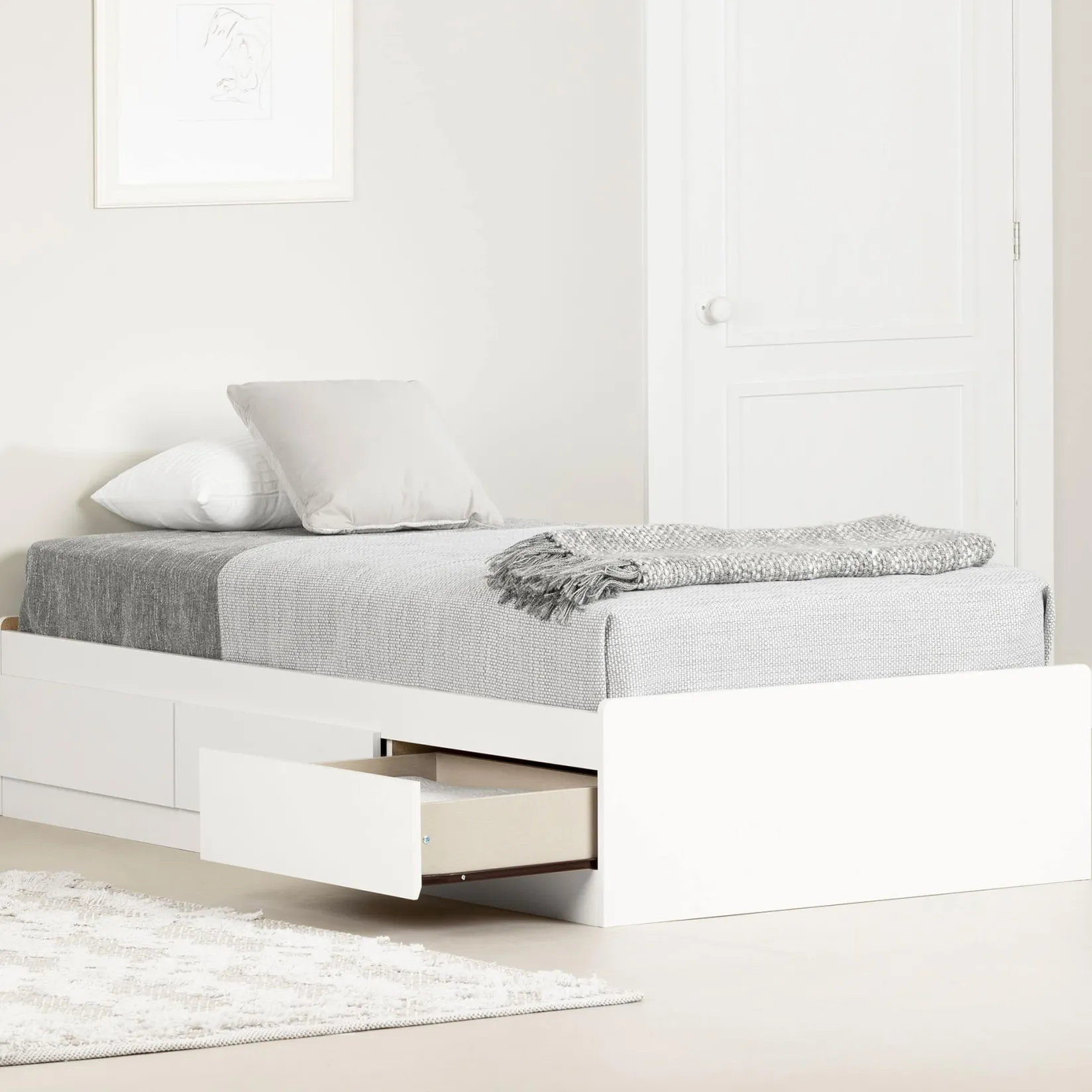 Twin, Full & Queen Beds>South Shore Twin Bed with 3 Drawers - Callesto Pure White