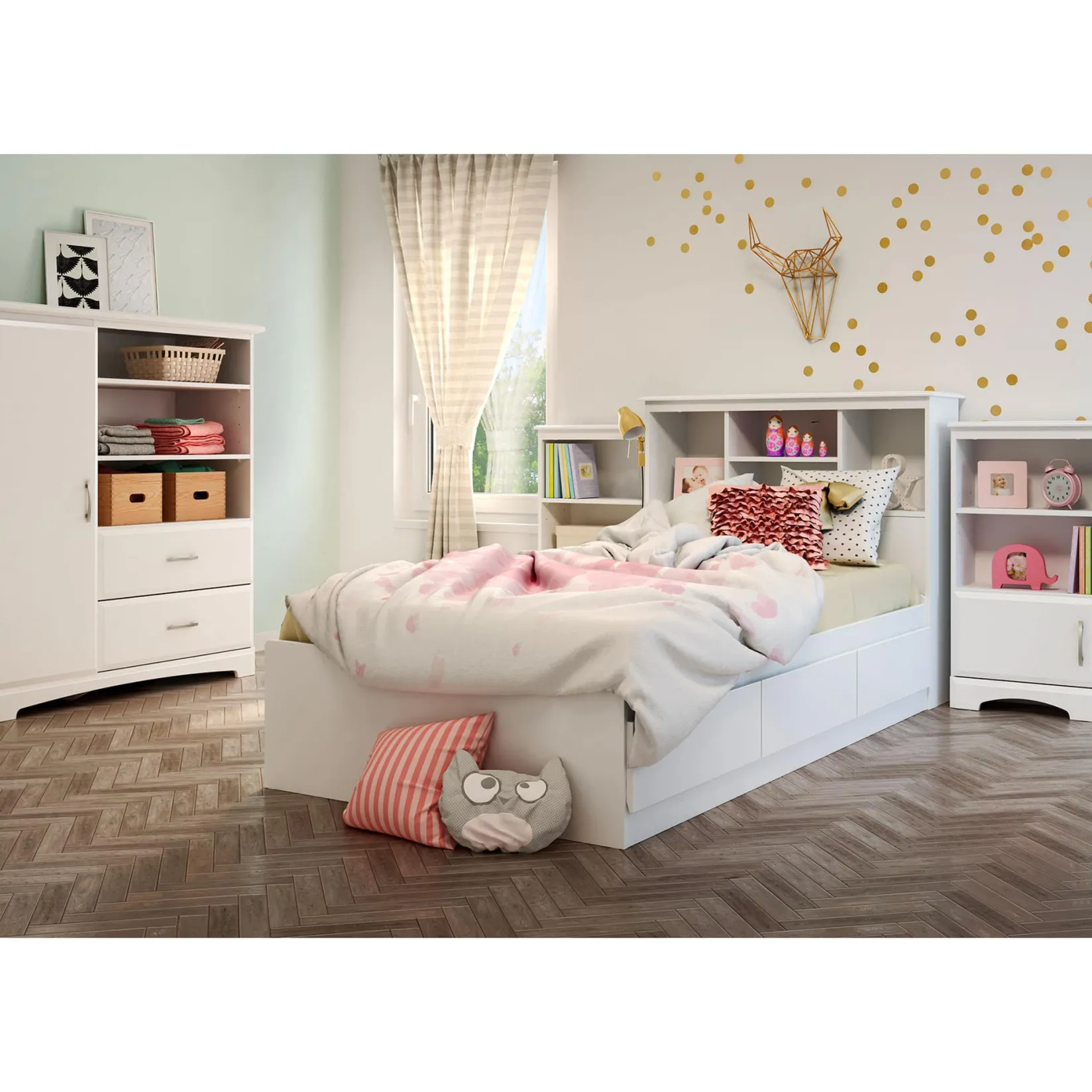 Twin, Full & Queen Beds>South Shore Twin Bed with 3 Drawers - Callesto Pure White