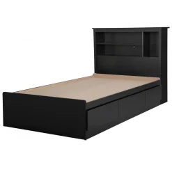 Twin, Full & Queen Beds>South Shore Twin Mates Bed With Bookcase Headboard Set - Vito Pure Black