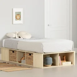 Twin, Full & Queen Beds>South Shore Twin Storage Bed with Baskets - Avilla Bleached Oak