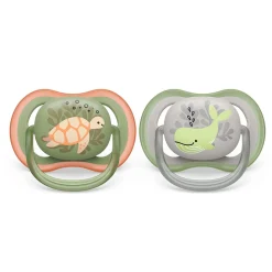 Pacifiers & Clips|Pacifiers & Clips>Philips Avent Ultra Air Pacifier 6-18m Orange Turtle / Green Whale 2-pack