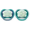 Pacifiers & Clips|Pacifiers & Clips>Philips Avent Ultra Air Pacifier Nighttime 6-18m Sleeping Star/Moon 2-pack