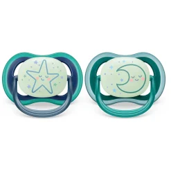Pacifiers & Clips|Pacifiers & Clips>Philips Avent Ultra Air Pacifier Nighttime 6-18m Sleeping Star/Moon 2-pack