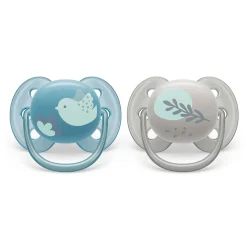 Pacifiers & Clips|Pacifiers & Clips>Philips Avent Ultra Soft Pacifier 6-18m Blue Dove / Silver Leaf 2-pack