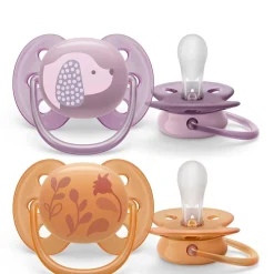 Ultra Soft Pacifier 6-18m Violet Puppy / Orange Leaves 2-pack Pacifiers & Clips|Pacifiers & Clips