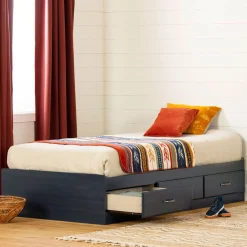 Clearance Ulysses Mates Twin Bed with 3 Storage Drawers - Blueberry Twin, Full & Queen Beds