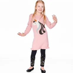Dresses & Rompers>Deux par Deux Unicorn Knit Dress 7-10 Pink