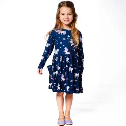 Dresses & Rompers>Deux par Deux Unicorns Dress 7-10 Navy