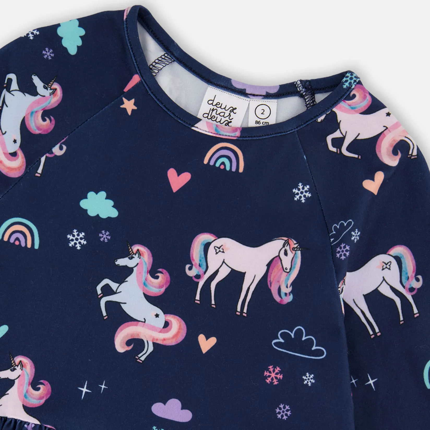Dresses & Rompers>Deux par Deux Unicorns Dress 7-10 Navy