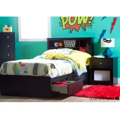 Outlet Vito Double Twin Mates Bed with 3 Drawers - Pure Black Twin, Full & Queen Beds